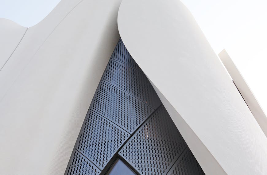 Stunning close-up of modern architecture with futuristic design in Seoul, South Korea.