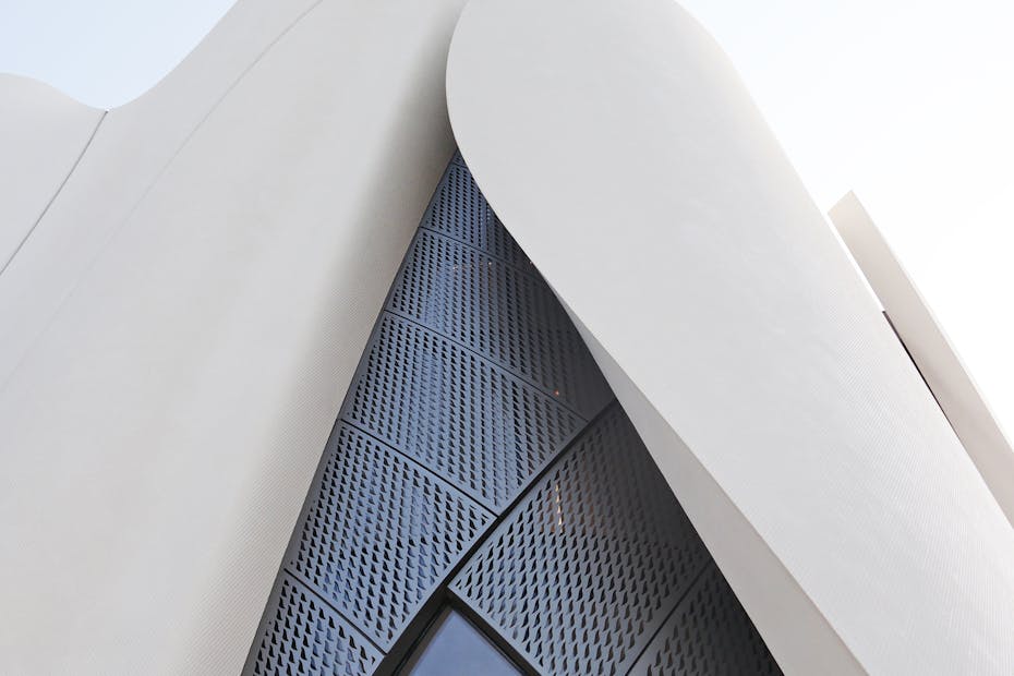 Stunning close-up of modern architecture with futuristic design in Seoul, South Korea.