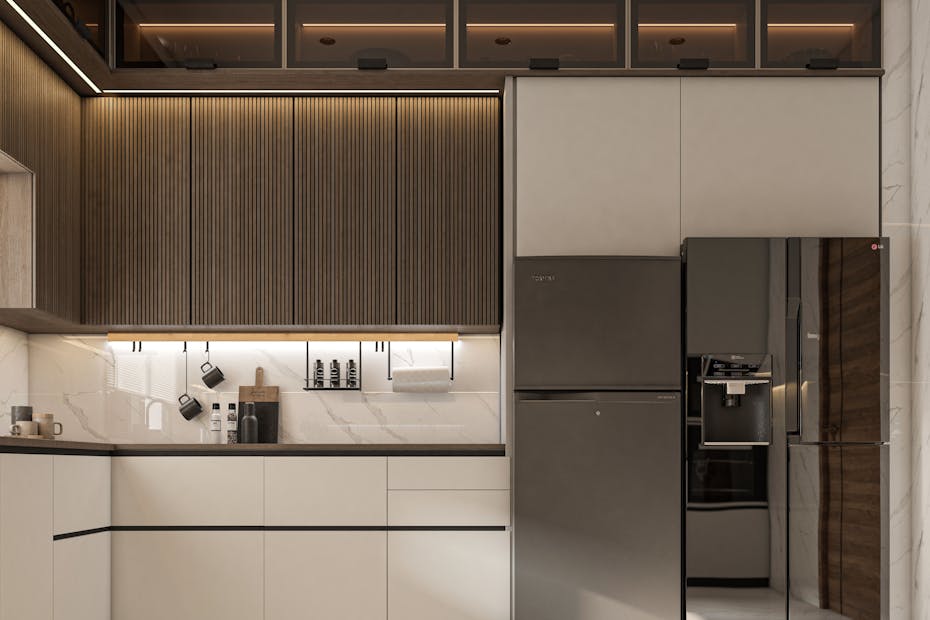 Sleek modern kitchen with polished cabinetry and stainless steel appliances.