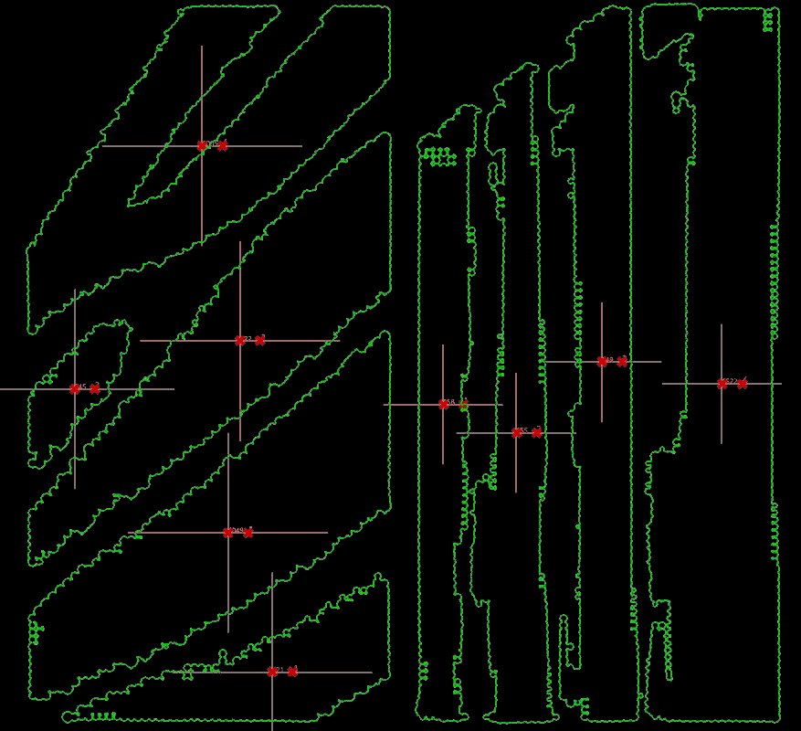 INJ Architects digital interface showing dense clusters of white circular data points forming irregular porous maps intersected by thin grid lines over a black background.