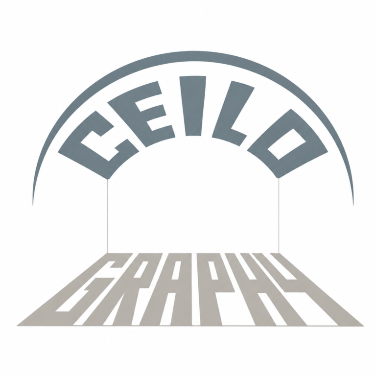 Isometric typographic logo for the Ceilography architectural research project, representing a ceiling and floor through geometric perspective.